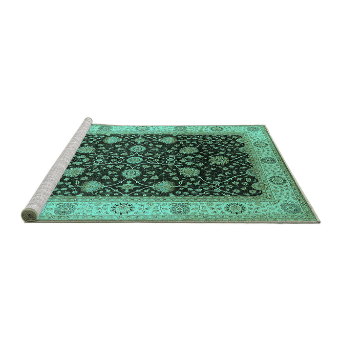 Sideview of Machine Washable Oriental Turquoise Industrial Area Rugs, wshurb3209turq