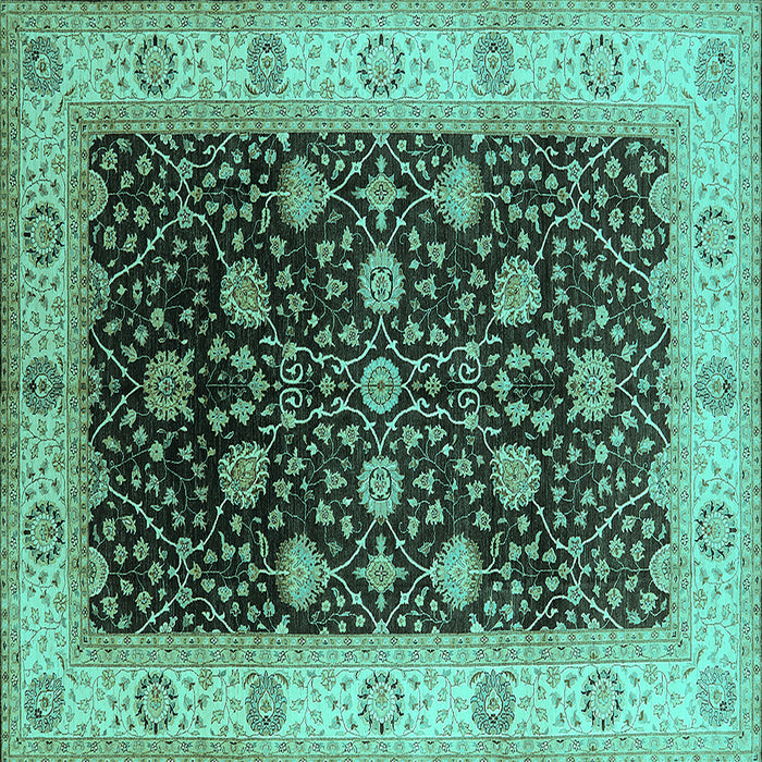 Square Machine Washable Oriental Turquoise Industrial Area Rugs, wshurb3209turq