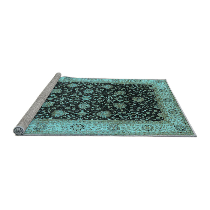 Sideview of Machine Washable Oriental Light Blue Industrial Rug, wshurb3209lblu
