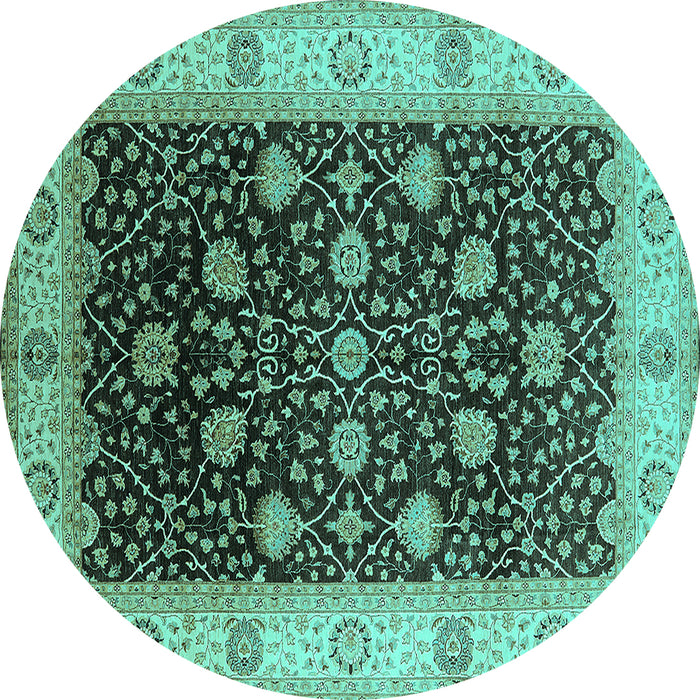 Round Machine Washable Oriental Turquoise Industrial Area Rugs, wshurb3209turq