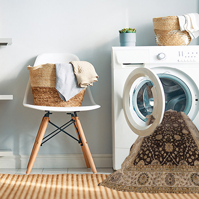 Machine Washable Industrial Modern Sepia Brown Rug in a Washing Machine, wshurb3209