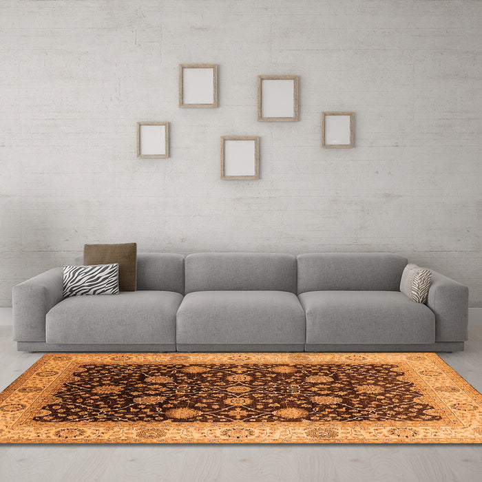 Machine Washable Oriental Orange Industrial Area Rugs in a Living Room, wshurb3209org