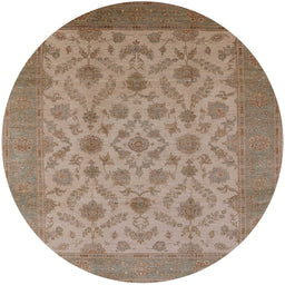 Round Mid-Century Modern Camel Brown Oriental Rug, urb3210