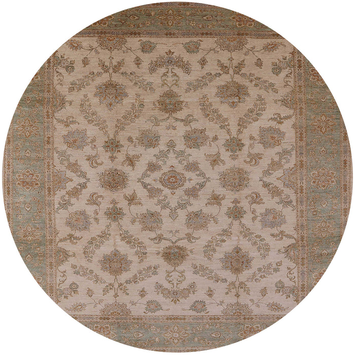 Round Mid-Century Modern Camel Brown Oriental Rug, urb3210