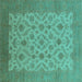 Square Machine Washable Oriental Turquoise Industrial Area Rugs, wshurb3210turq