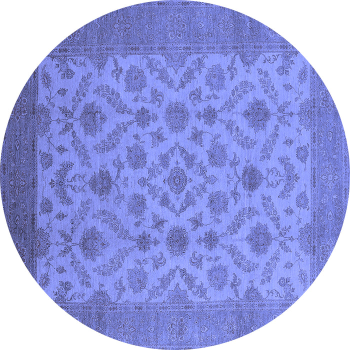 Round Machine Washable Oriental Blue Industrial Rug, wshurb3210blu