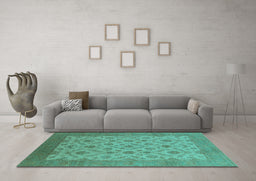 Machine Washable Oriental Turquoise Industrial Area Rugs in a Living Room,, wshurb3210turq