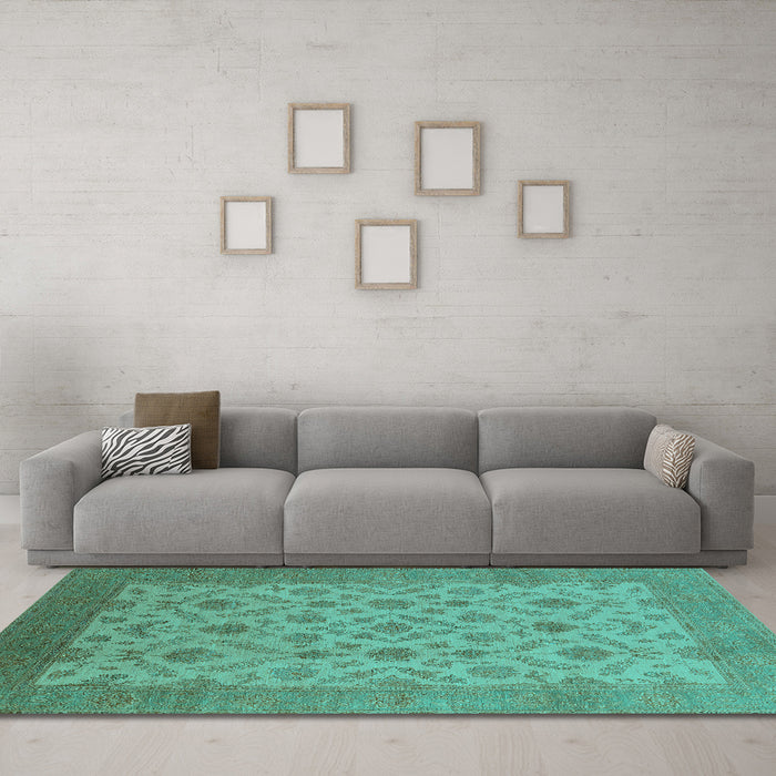 Machine Washable Oriental Turquoise Industrial Area Rugs in a Living Room,, wshurb3210turq