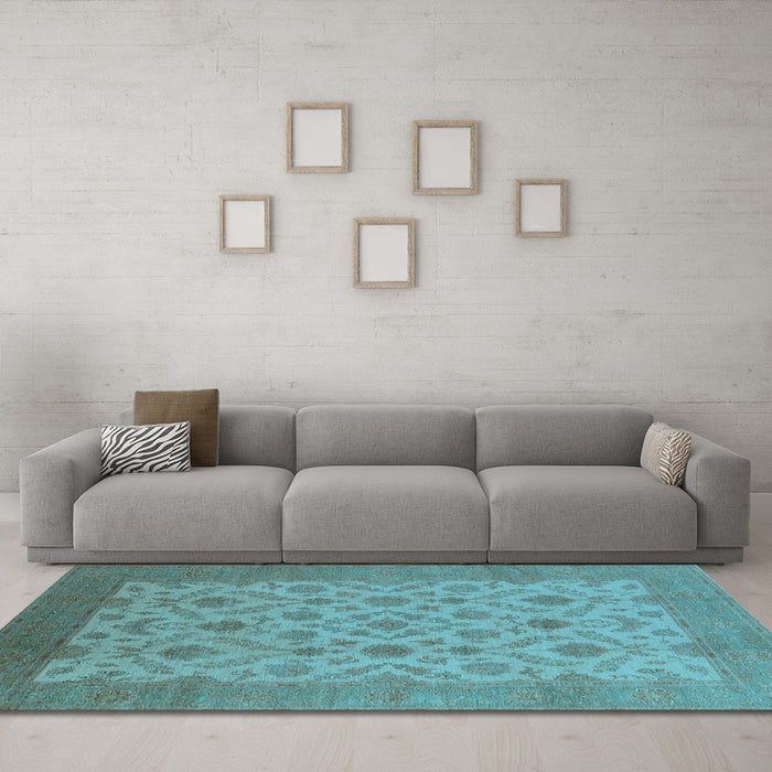 Machine Washable Oriental Light Blue Industrial Rug in a Living Room, wshurb3210lblu