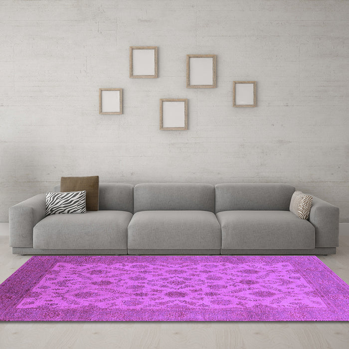 Machine Washable Oriental Purple Industrial Area Rugs in a Living Room, wshurb3210pur