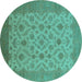 Round Machine Washable Oriental Turquoise Industrial Area Rugs, wshurb3210turq