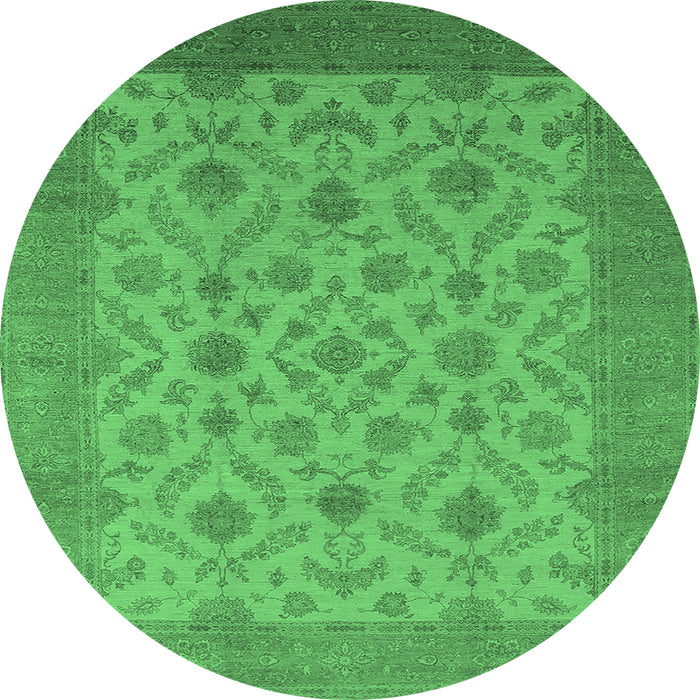 Round Oriental Emerald Green Industrial Rug, urb3210emgrn