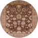 Round Mid-Century Modern Saffron Red Oriental Rug, urb3211