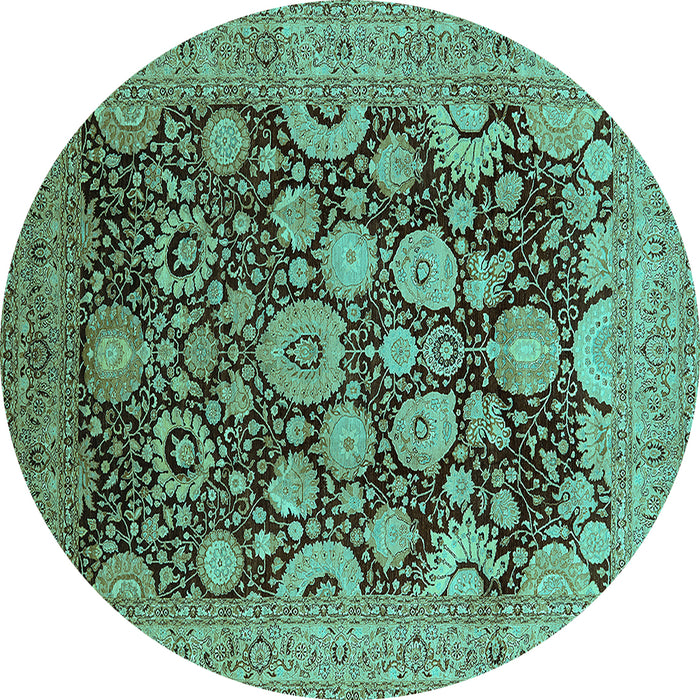 Round Machine Washable Oriental Turquoise Industrial Area Rugs, wshurb3211turq