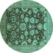 Round Machine Washable Oriental Turquoise Industrial Area Rugs, wshurb3211turq