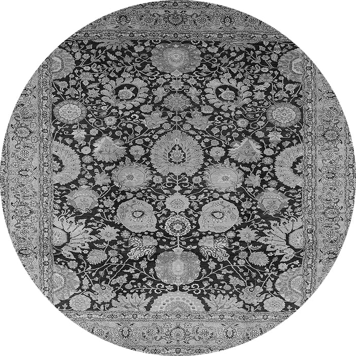 Round Machine Washable Oriental Gray Industrial Rug, wshurb3211gry