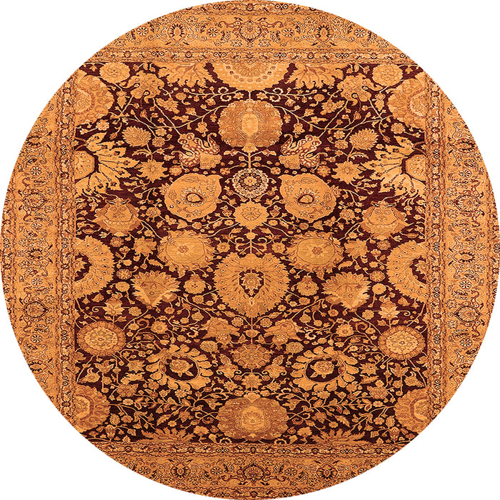 Round Machine Washable Oriental Orange Industrial Area Rugs, wshurb3211org