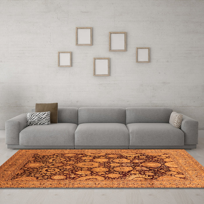 Machine Washable Oriental Orange Industrial Area Rugs in a Living Room, wshurb3211org