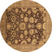 Round Machine Washable Oriental Brown Industrial Rug, wshurb3211brn