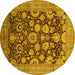 Round Machine Washable Oriental Yellow Industrial Rug, wshurb3211yw