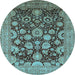 Round Machine Washable Oriental Light Blue Industrial Rug, wshurb3211lblu