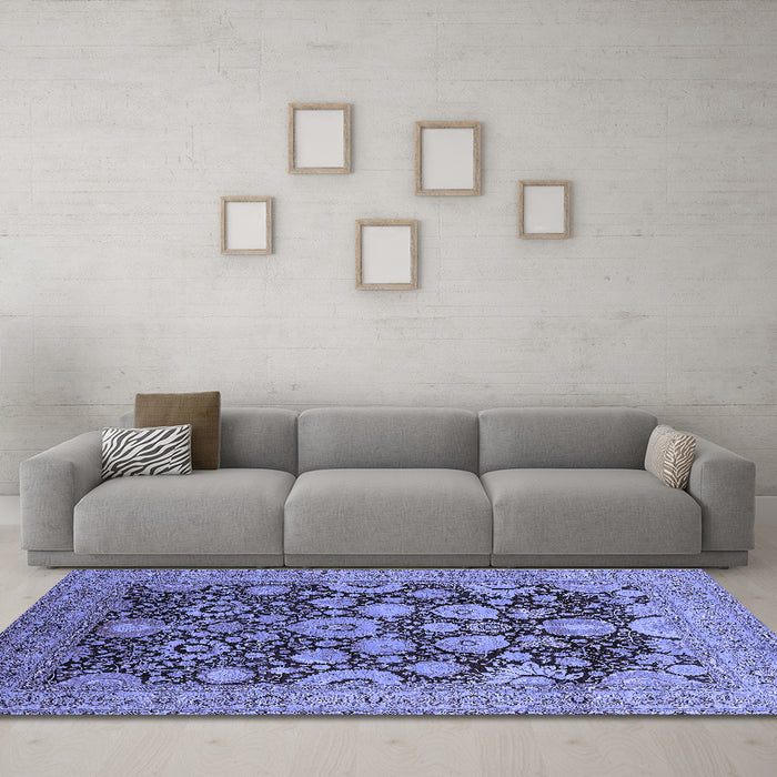 Machine Washable Oriental Blue Industrial Rug in a Living Room, wshurb3211blu