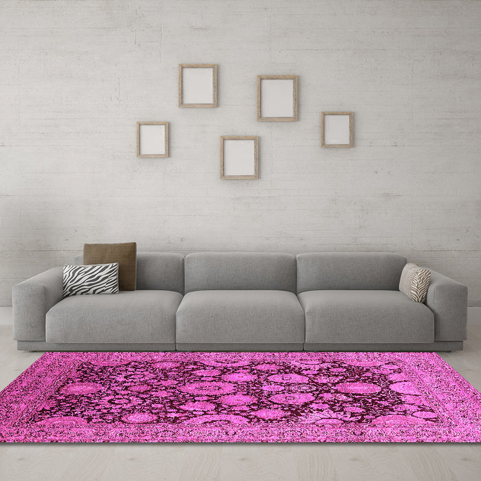Machine Washable Oriental Pink Industrial Rug in a Living Room, wshurb3211pnk