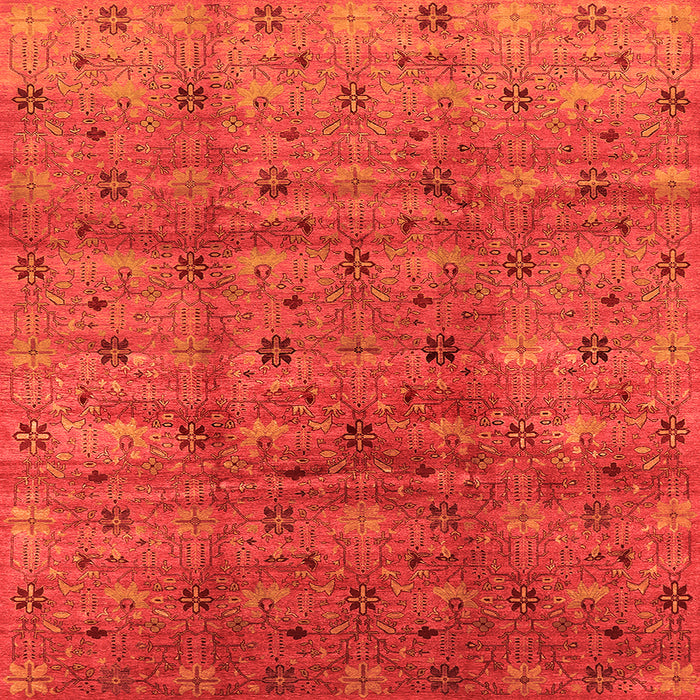 Square Machine Washable Oriental Orange Industrial Area Rugs, wshurb3212org