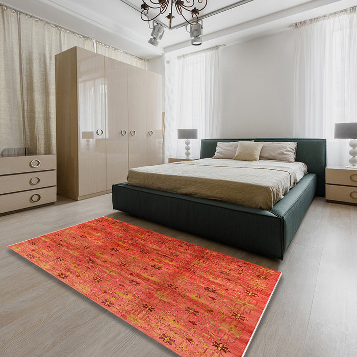 Mid-Century Modern Red Oriental Rug in a Bedroom, urb3212