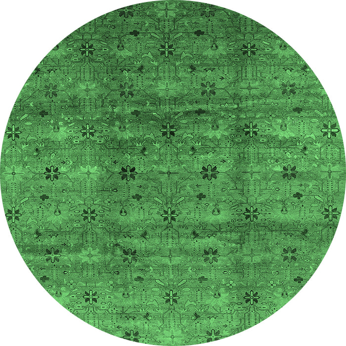 Round Machine Washable Oriental Emerald Green Industrial Area Rugs, wshurb3212emgrn