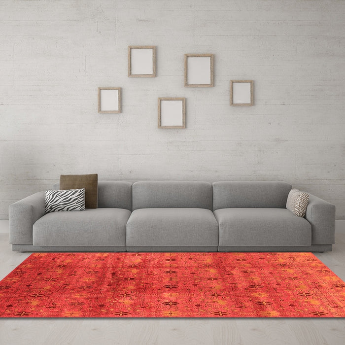 Machine Washable Oriental Orange Industrial Area Rugs in a Living Room, wshurb3212org