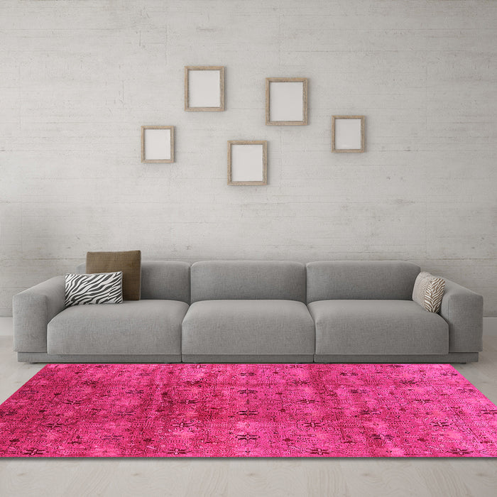 Machine Washable Oriental Pink Industrial Rug in a Living Room, wshurb3212pnk