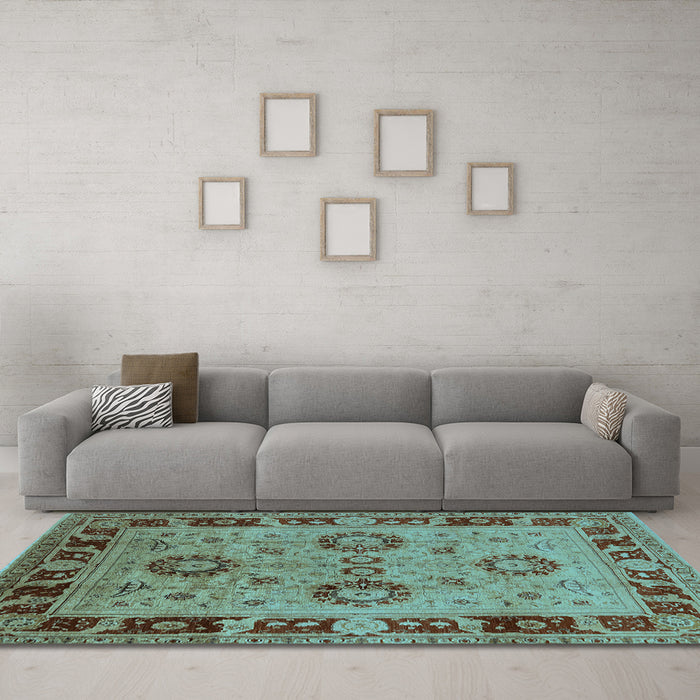 Machine Washable Oriental Light Blue Industrial Rug in a Living Room, wshurb3213lblu
