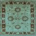 Square Machine Washable Oriental Light Blue Industrial Rug, wshurb3213lblu