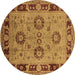 Round Machine Washable Oriental Brown Industrial Rug, wshurb3213brn