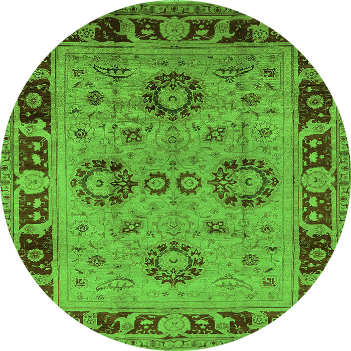 Round Machine Washable Oriental Green Industrial Area Rugs, wshurb3213grn