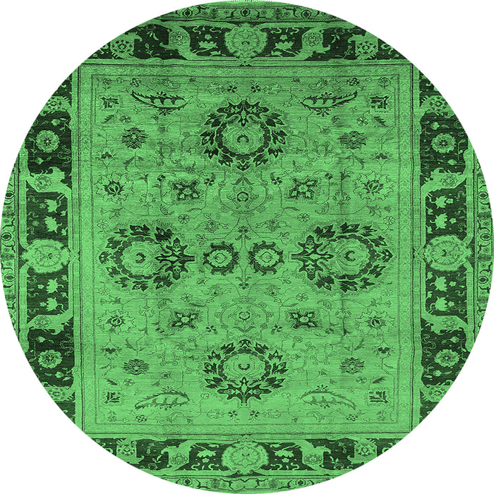 Round Machine Washable Oriental Emerald Green Industrial Area Rugs, wshurb3213emgrn