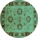 Round Oriental Turquoise Industrial Rug, urb3213turq