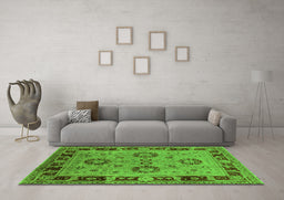 Machine Washable Oriental Green Industrial Area Rugs in a Living Room,, wshurb3213grn