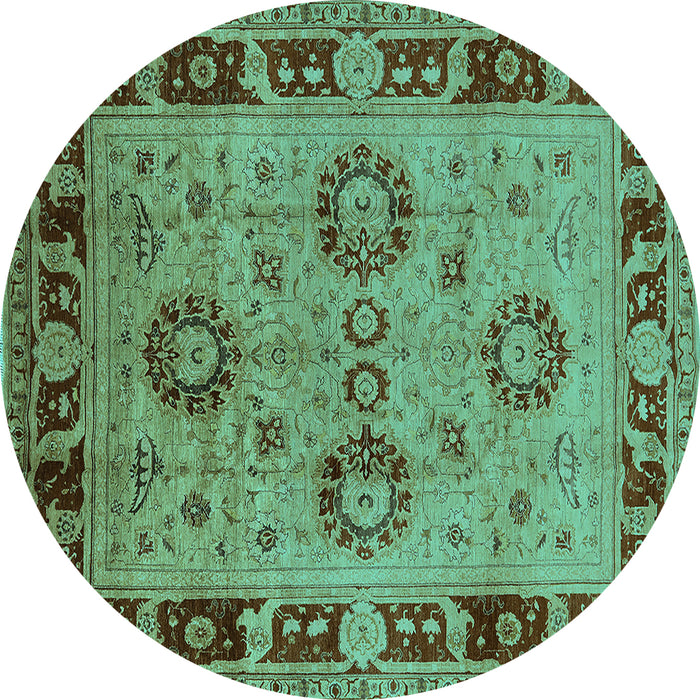 Round Machine Washable Oriental Turquoise Industrial Area Rugs, wshurb3213turq