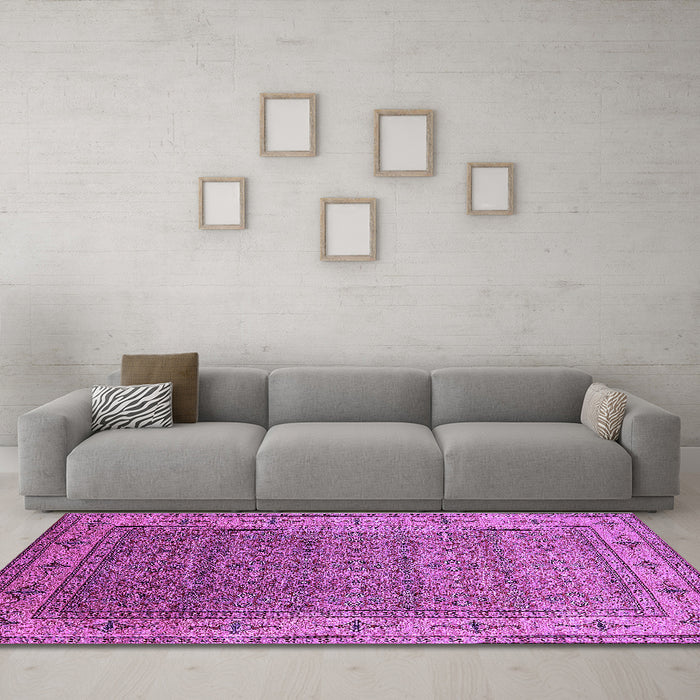 Machine Washable Oriental Purple Industrial Area Rugs in a Living Room, wshurb3214pur