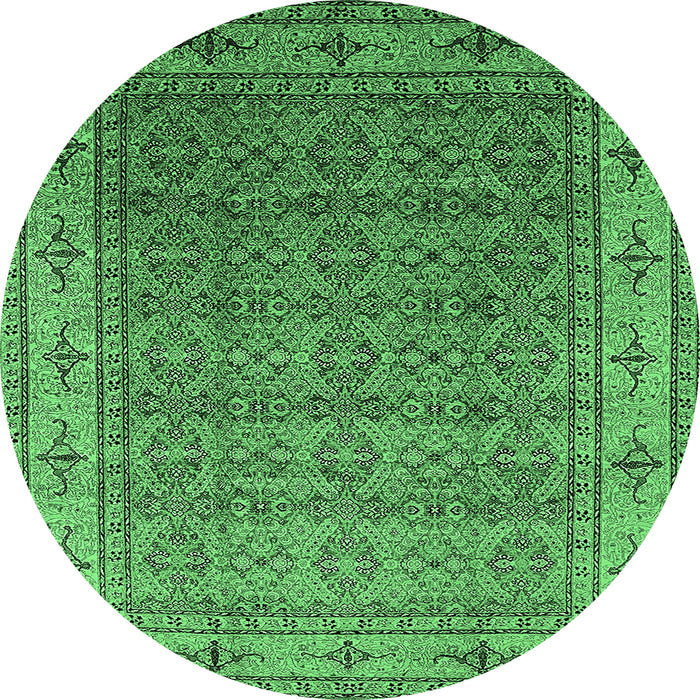 Round Machine Washable Oriental Emerald Green Industrial Area Rugs, wshurb3214emgrn