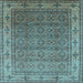 Square Machine Washable Oriental Light Blue Industrial Rug, wshurb3214lblu