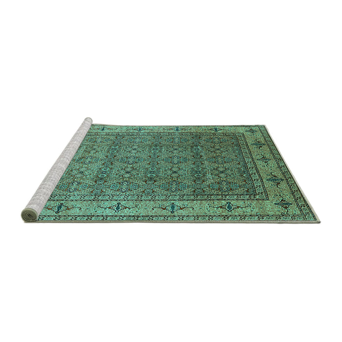 Sideview of Machine Washable Oriental Turquoise Industrial Area Rugs, wshurb3214turq