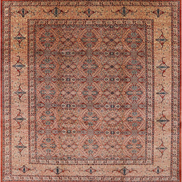 Square Mid-Century Modern Fire Brick Red Oriental Rug, urb3214