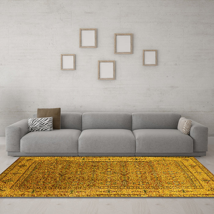 Machine Washable Oriental Yellow Industrial Rug in a Living Room, wshurb3214yw