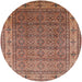 Round Mid-Century Modern Fire Brick Red Oriental Rug, urb3214