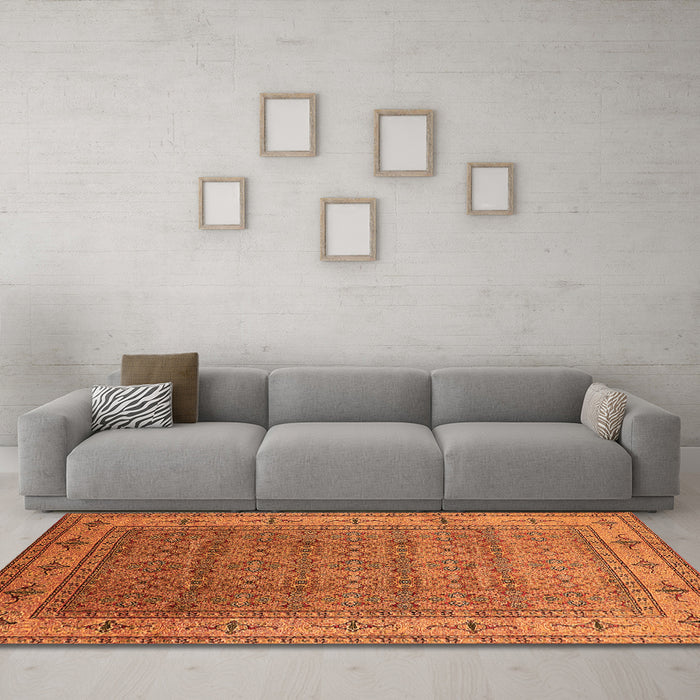 Machine Washable Oriental Orange Industrial Area Rugs in a Living Room, wshurb3214org