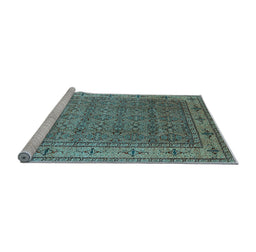 Sideview of Machine Washable Oriental Light Blue Industrial Rug, wshurb3214lblu