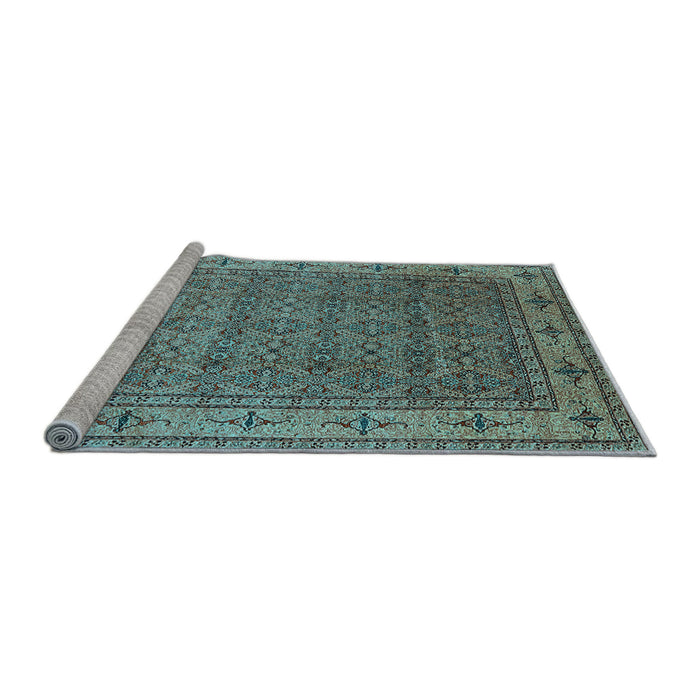 Sideview of Machine Washable Oriental Light Blue Industrial Rug, wshurb3214lblu